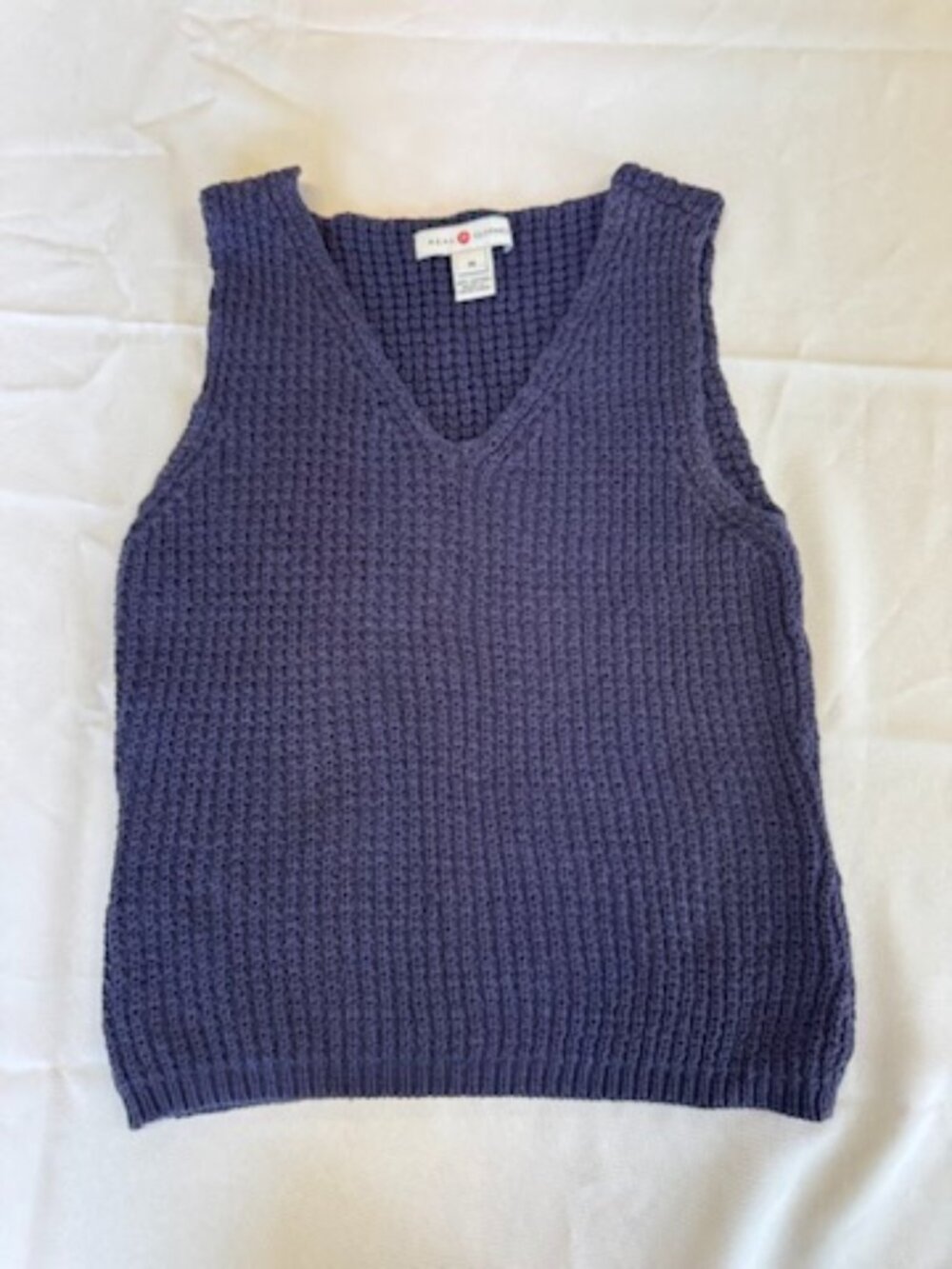 Real Clothes 100% Cotton V-Neck Sleeveless Sweater Vest Navy Size M
